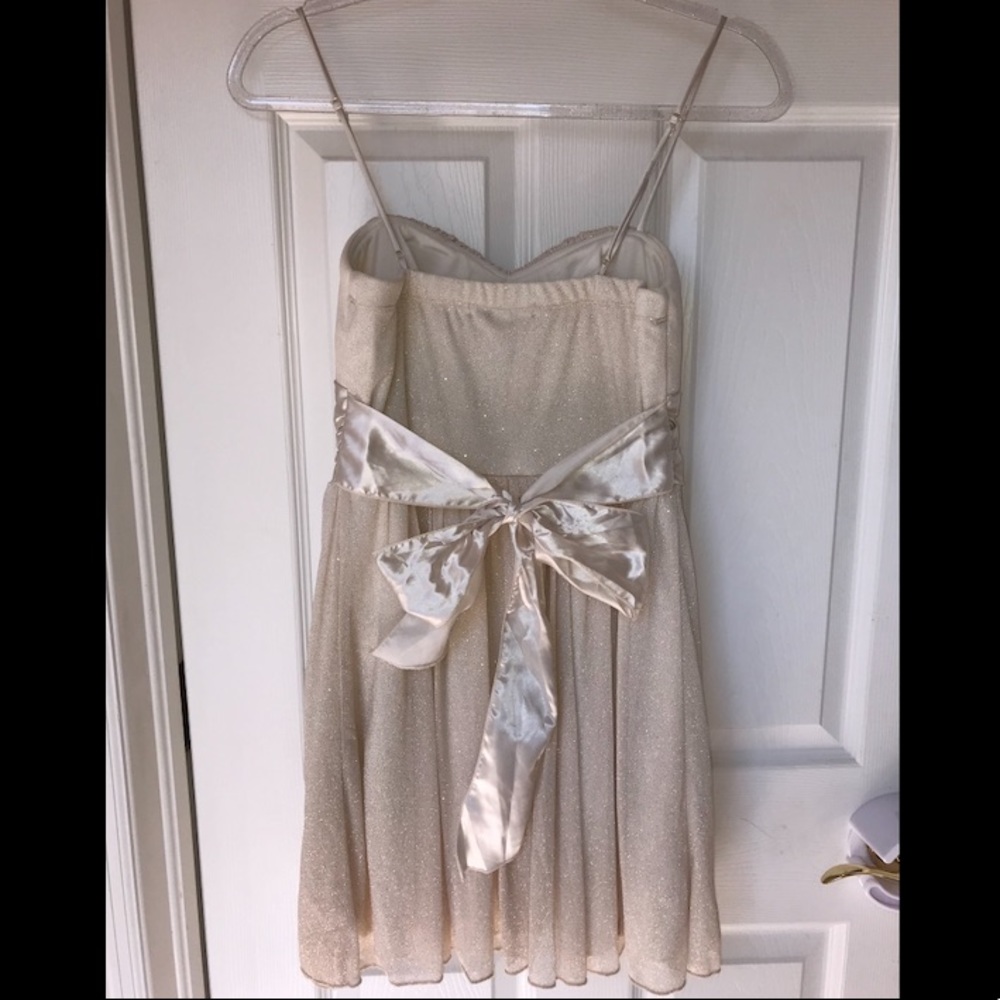NWOT cream, shimmery dress w/ satin bow - Picture 2 of 8